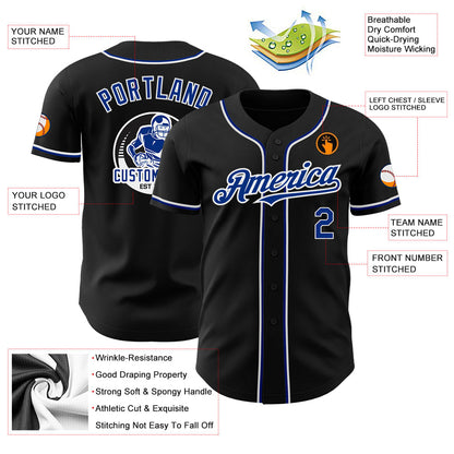 Custom Black Royal-White Authentic Baseball Jersey - Sky-Custom
