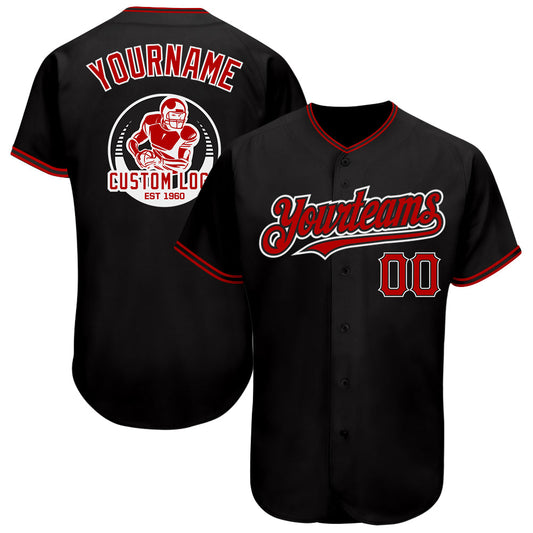 Custom Black Red-White Authentic Baseball Jersey - Sky-Custom