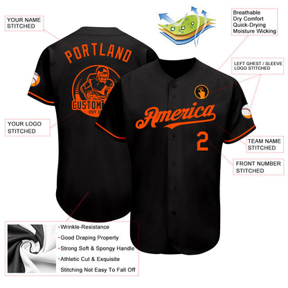 Custom Black Orange Authentic Baseball Jersey - Sky-Custom