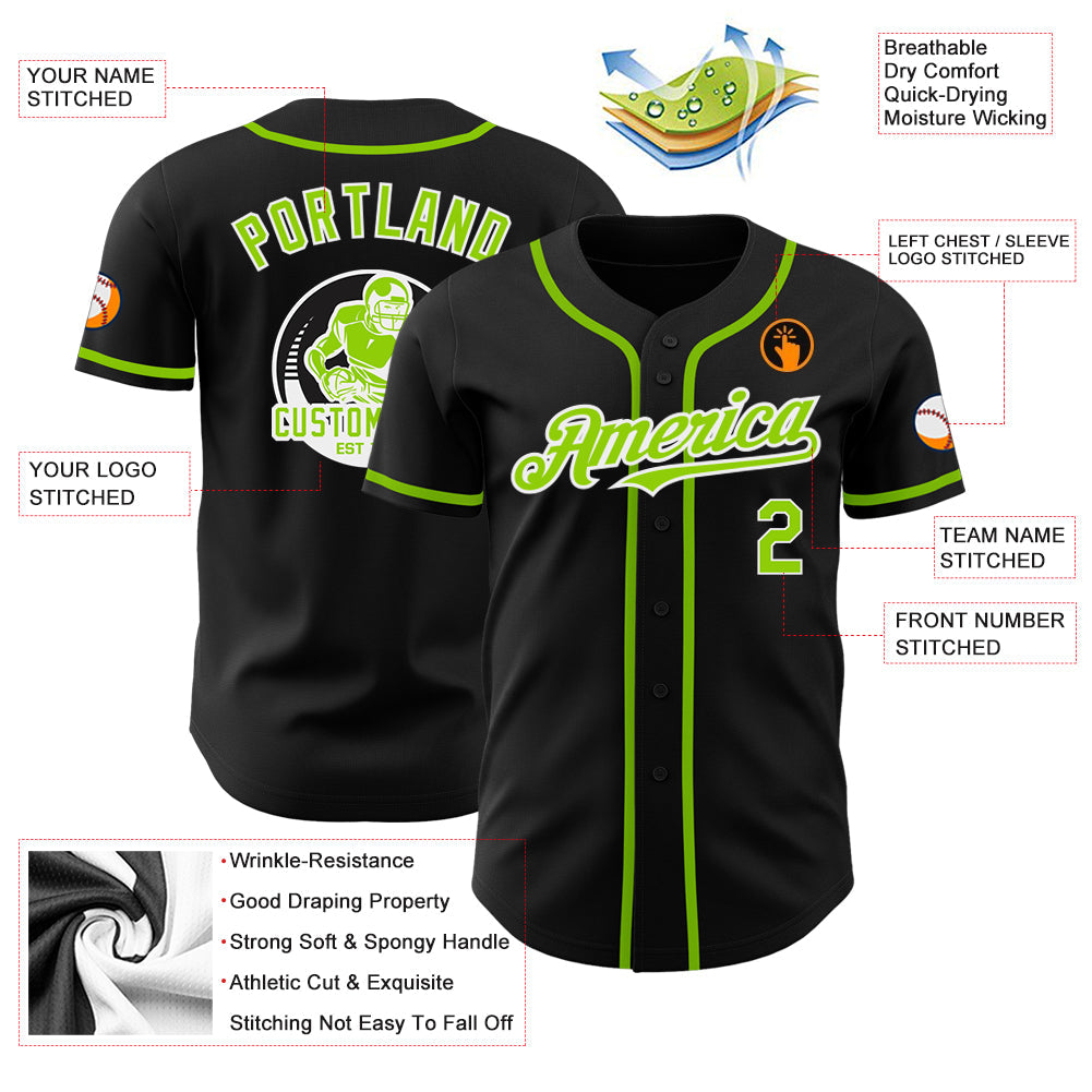 Custom Black Neon Green-White Authentic Baseball Jersey - Sky-Custom