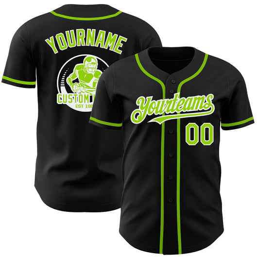 Custom Black Neon Green-White Authentic Baseball Jersey - Sky-Custom