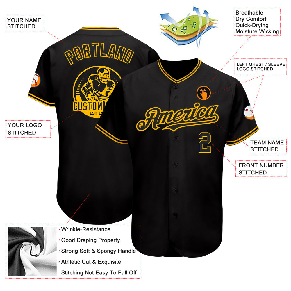 Custom Black Gold Authentic Baseball Jersey - Sky-Custom