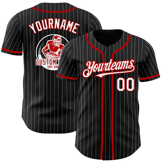 Custom Black White Pinstripe Red Authentic Baseball Jersey - Sky-Custom