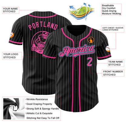 Custom Black White Pinstripe Pink-Light Blue Authentic Baseball Jersey - Sky-Custom