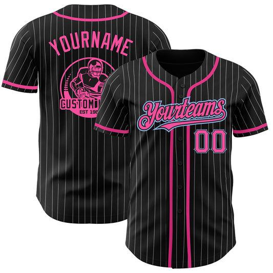 Custom Black White Pinstripe Pink-Light Blue Authentic Baseball Jersey - Sky-Custom