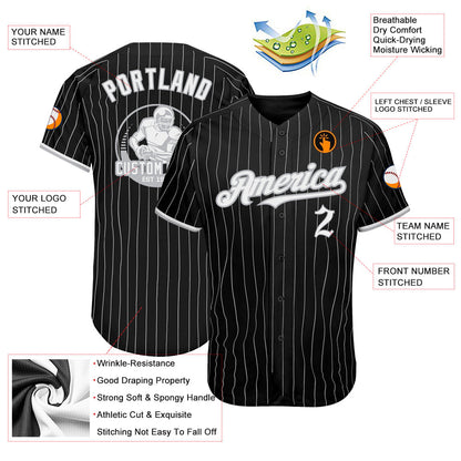 Custom Black Gray Pinstripe White Authentic Baseball Jersey - Sky-Custom