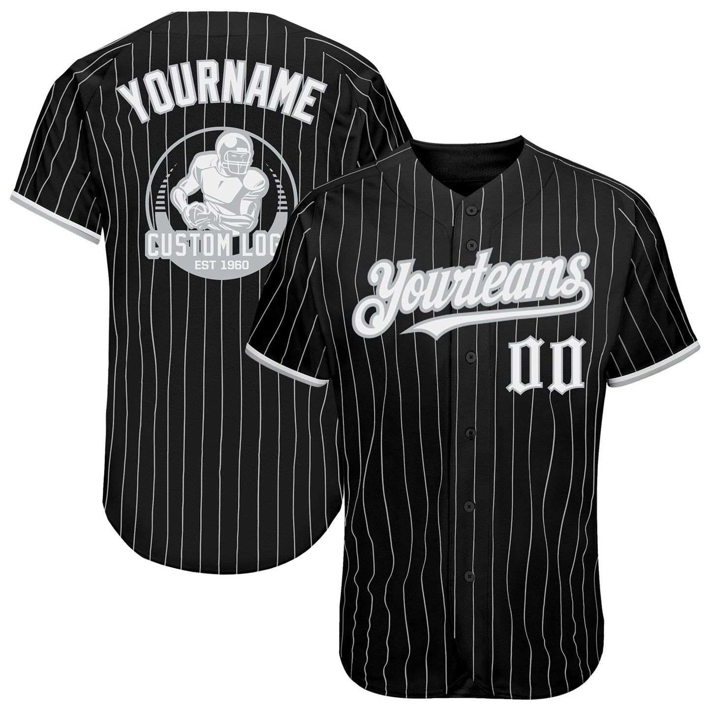 Custom Black Gray Pinstripe White Authentic Baseball Jersey - Sky-Custom