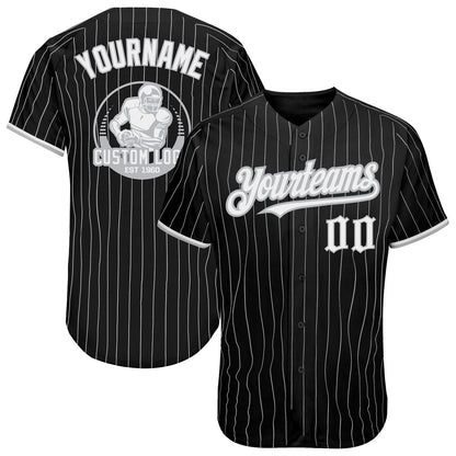 Custom Black Gray Pinstripe White Authentic Baseball Jersey - Sky-Custom
