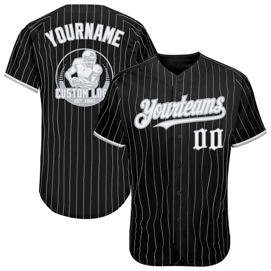 Custom Black Gray Pinstripe White Authentic Baseball Jersey - Sky-Custom