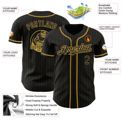 Custom Black Old Gold Pinstripe Old Gold Authentic Baseball Jersey - Sky-Custom