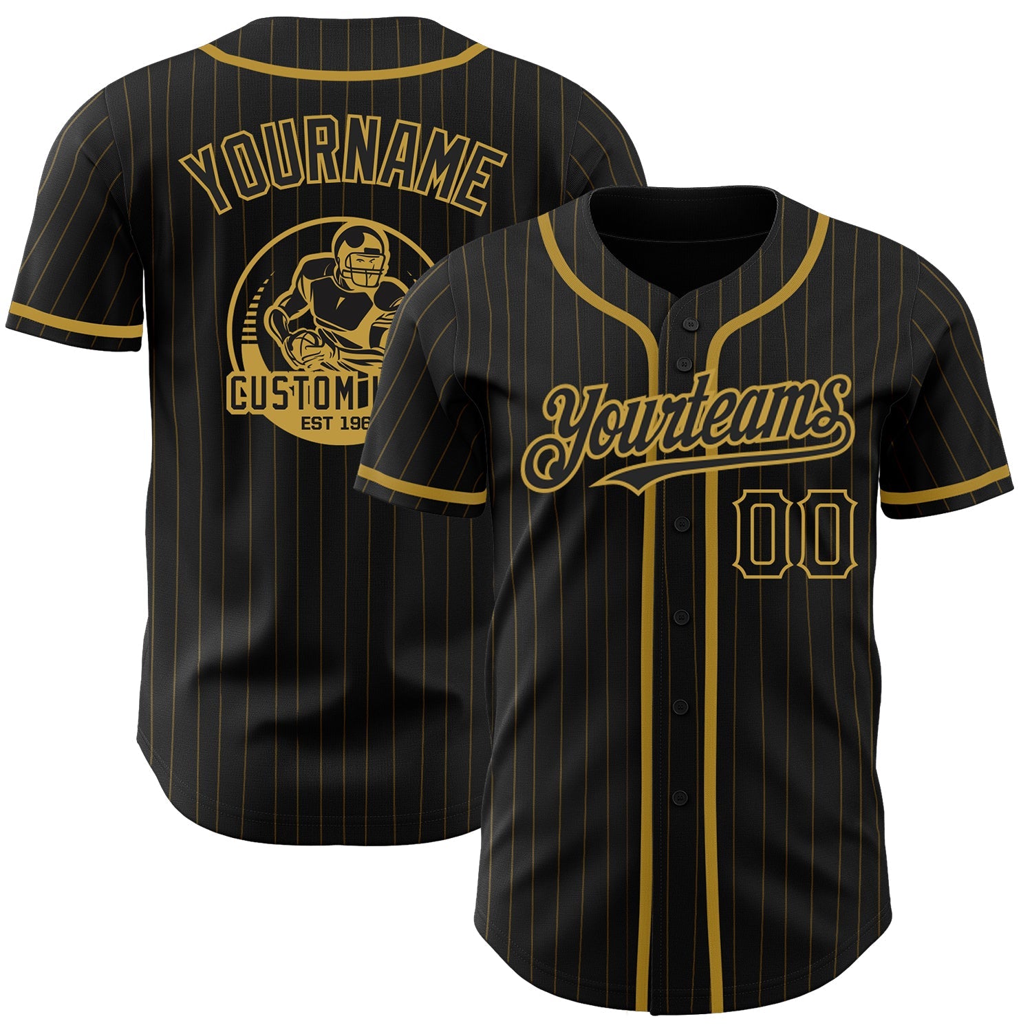 Custom Black Old Gold Pinstripe Old Gold Authentic Baseball Jersey - Sky-Custom