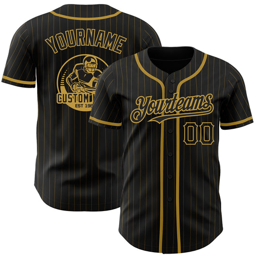 Custom Black Old Gold Pinstripe Old Gold Authentic Baseball Jersey - Sky-Custom