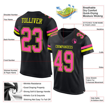 Custom Black Pink-Neon Yellow Mesh Authentic Football Jersey - Sky-Custom