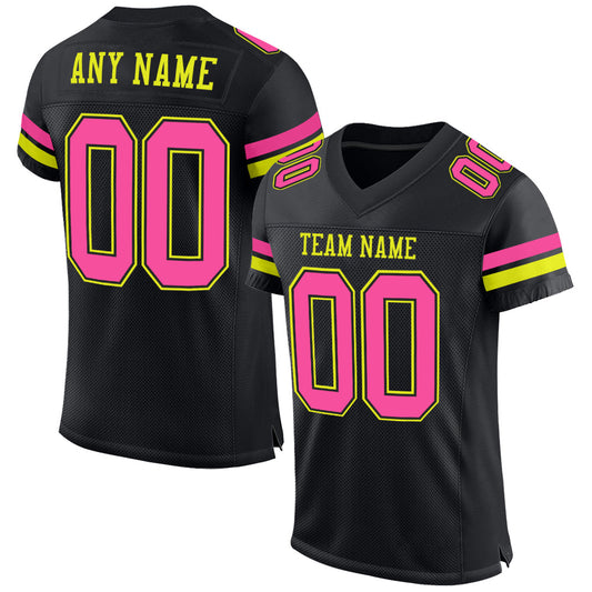 Custom Black Pink-Neon Yellow Mesh Authentic Football Jersey - Sky-Custom