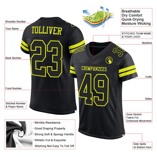 Custom Black Neon Yellow Mesh Authentic Football Jersey - Sky-Custom