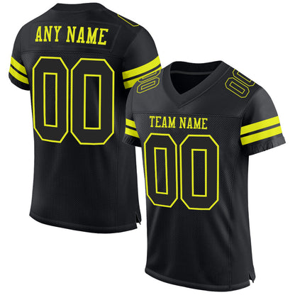 Custom Black Neon Yellow Mesh Authentic Football Jersey - Sky-Custom