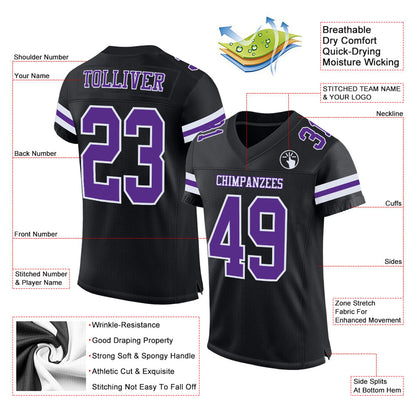 Custom Black Purple-White Mesh Authentic Football Jersey - Sky-Custom