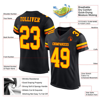 Custom Black Yellow-Orange Mesh Authentic Football Jersey - Sky-Custom