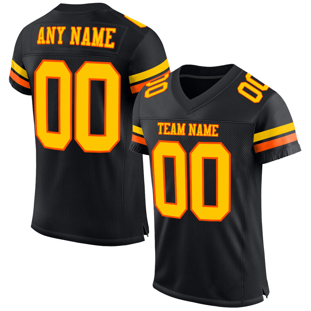 Custom Black Yellow-Orange Mesh Authentic Football Jersey - Sky-Custom