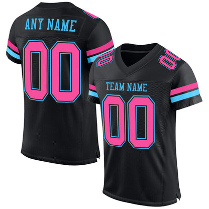 Custom Black Pink-Sky Blue Mesh Authentic Football Jersey - Sky-Custom