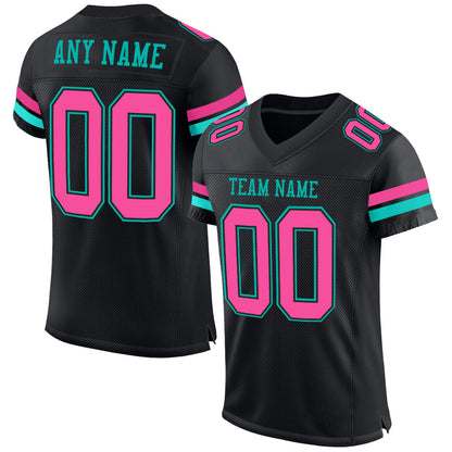 Custom Black Pink-Aqua Mesh Authentic Football Jersey - Sky-Custom