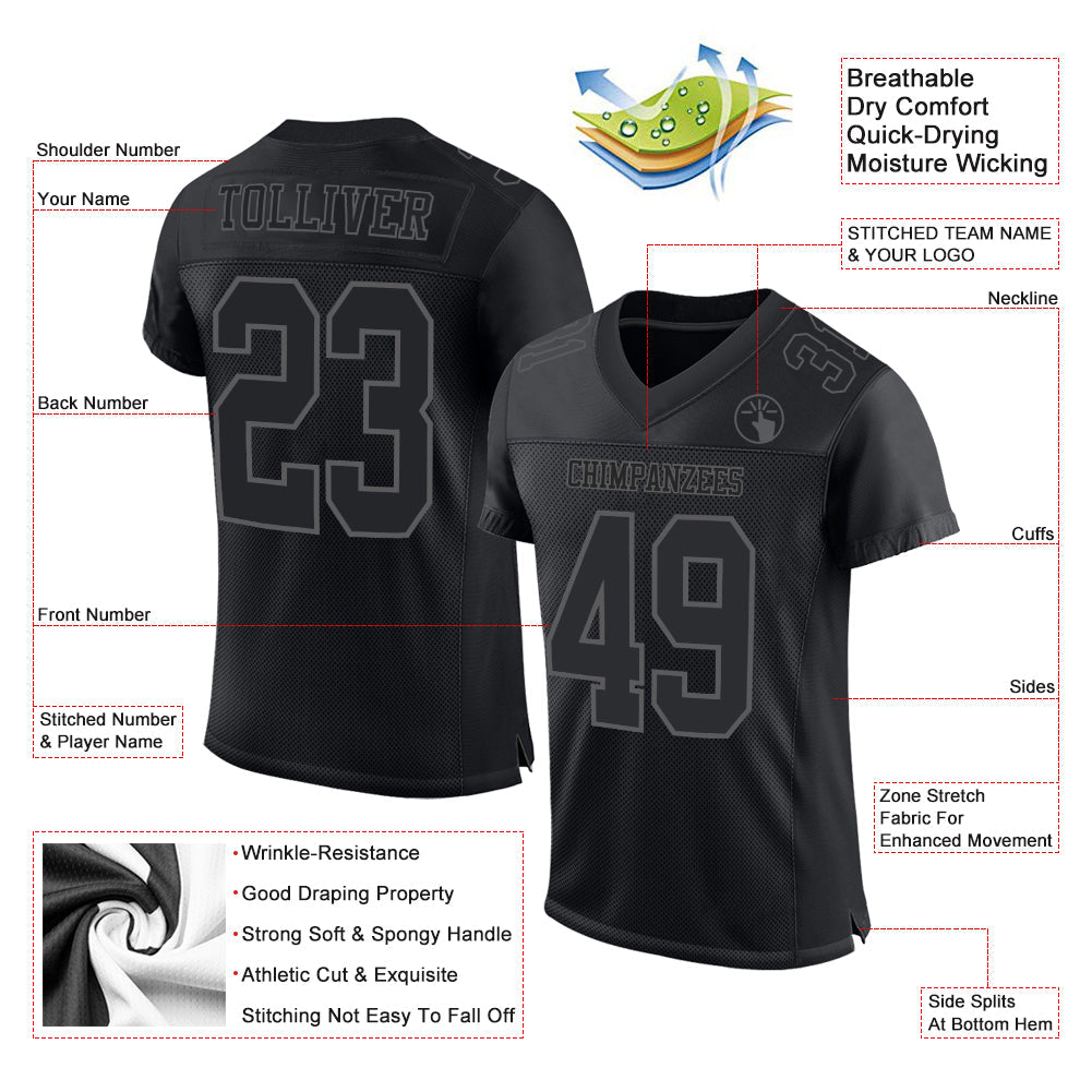 Custom Black Steel Gray Mesh Authentic Football Jersey - Sky-Custom