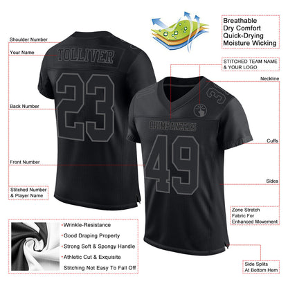 Custom Black Steel Gray Mesh Authentic Football Jersey - Sky-Custom