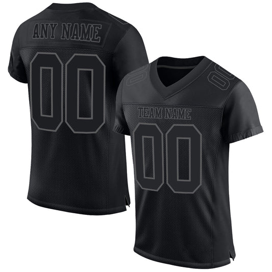 Custom Black Steel Gray Mesh Authentic Football Jersey - Sky-Custom