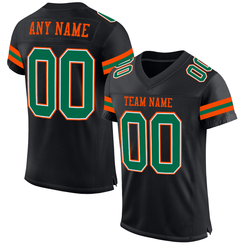 Custom Black Kelly Green-Orange Mesh Authentic Football Jersey - Sky-Custom