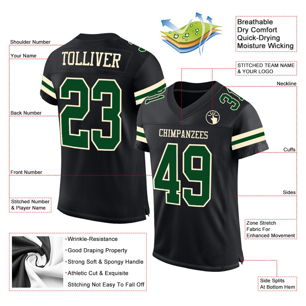 Custom Black Green-Cream Mesh Authentic Football Jersey - Sky-Custom