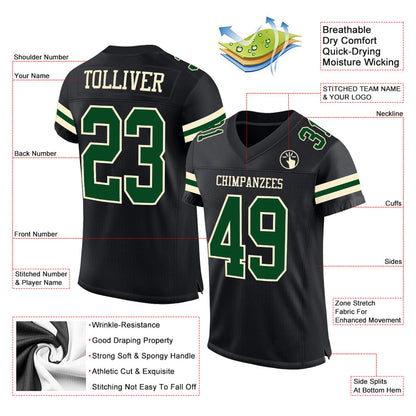 Custom Black Green-Cream Mesh Authentic Football Jersey - Sky-Custom