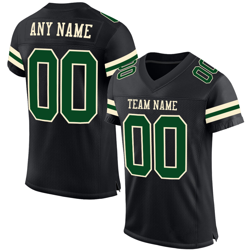 Custom Black Green-Cream Mesh Authentic Football Jersey - Sky-Custom