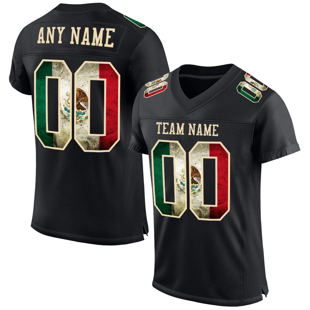Custom Black Vintage Mexican Flag-City Cream Mesh Authentic Football Jersey - Sky-Custom