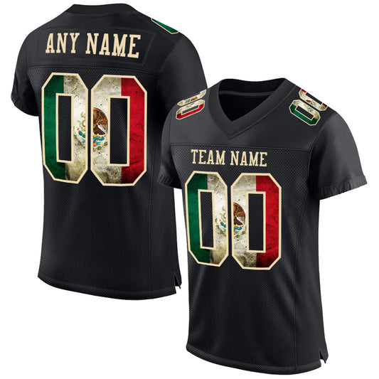 Custom Black Vintage Mexican Flag-City Cream Mesh Authentic Football Jersey - Sky-Custom