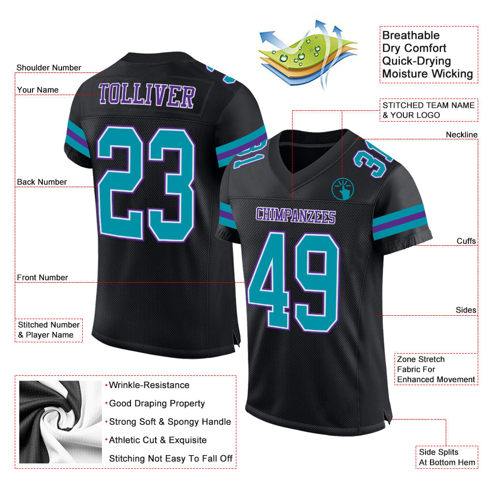 Custom Black Teal-Purple Mesh Authentic Football Jersey - Sky-Custom