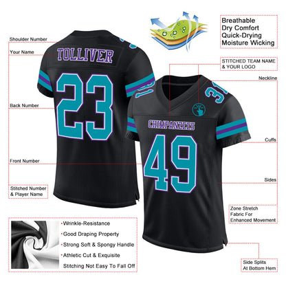 Custom Black Teal-Purple Mesh Authentic Football Jersey - Sky-Custom