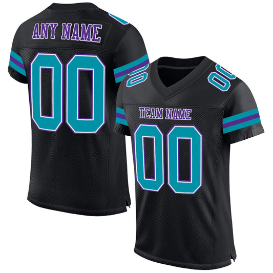 Custom Black Teal-Purple Mesh Authentic Football Jersey - Sky-Custom
