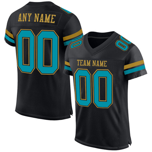 Custom Black Teal-Old Gold Mesh Authentic Football Jersey - Sky-Custom