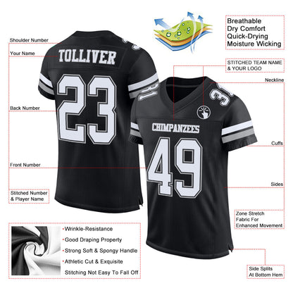 Custom Black White-Gray Mesh Authentic Football Jersey - Sky-Custom