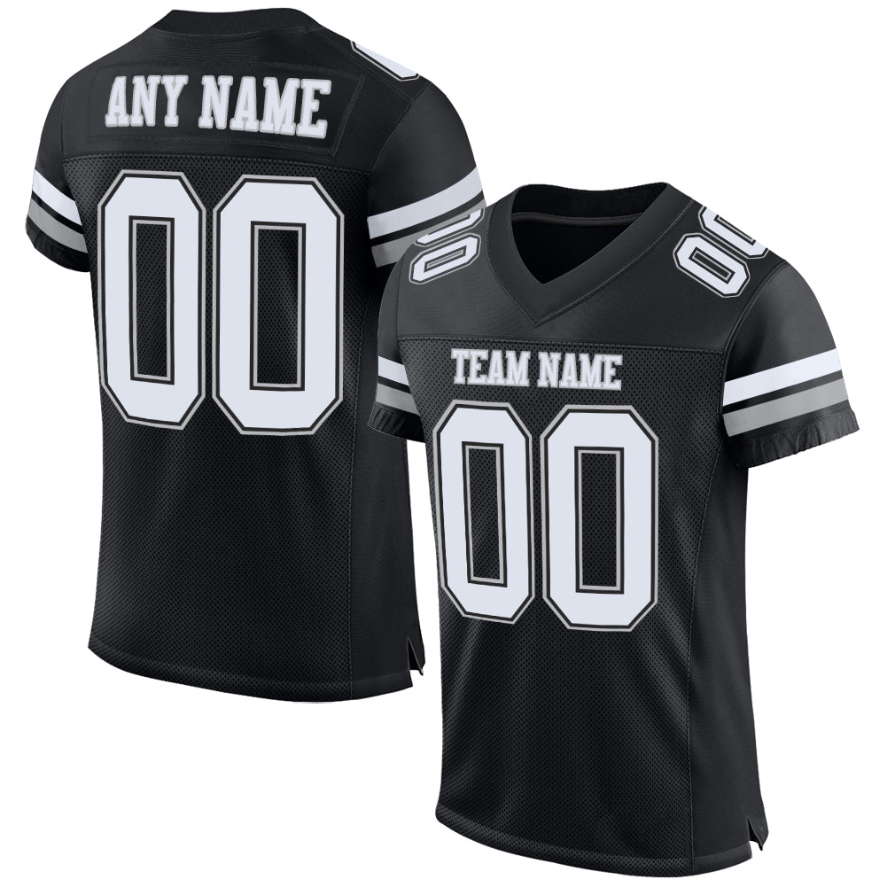 Custom Black White-Gray Mesh Authentic Football Jersey - Sky-Custom