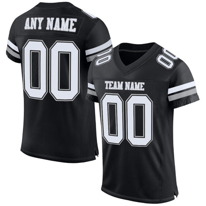 Custom Black White-Gray Mesh Authentic Football Jersey - Sky-Custom