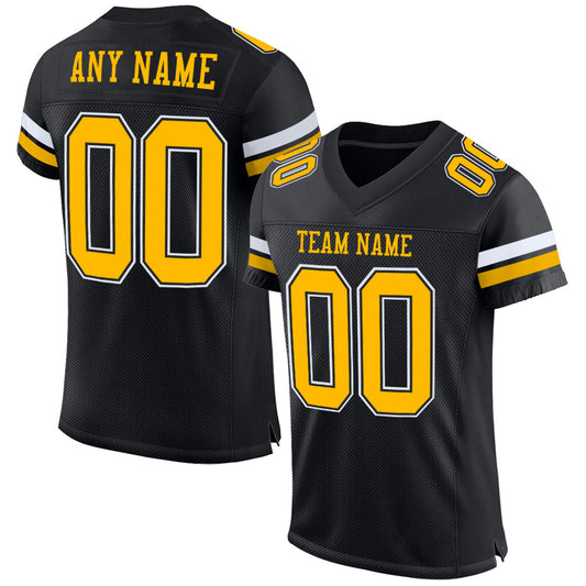 Custom Black Gold-White Mesh Authentic Football Jersey - Sky-Custom
