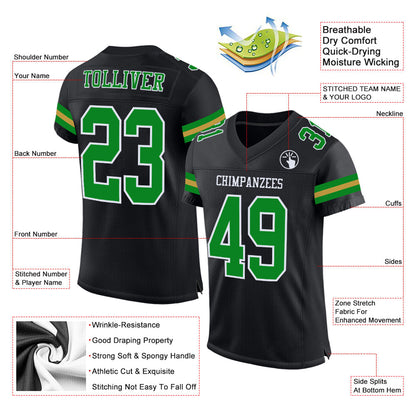Custom Black Grass Green-Old Gold Mesh Authentic Football Jersey - Sky-Custom
