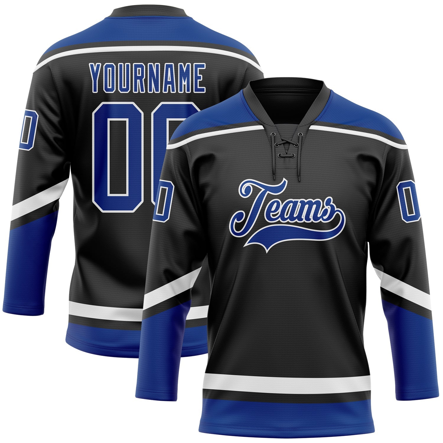 Custom Black Royal-White Hockey Lace Neck Jersey - Sky-Custom