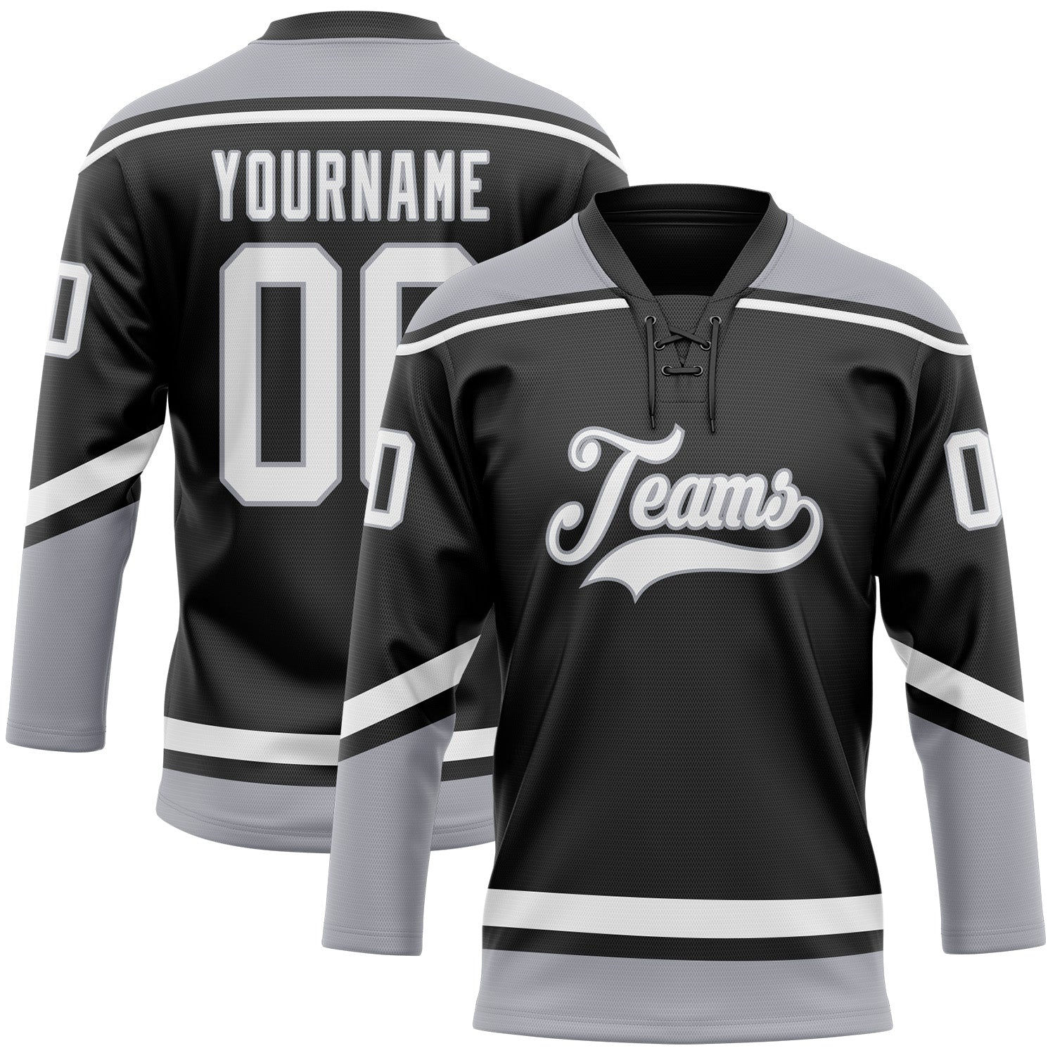 Custom Black White-Gray Hockey Lace Neck Jersey - Sky-Custom