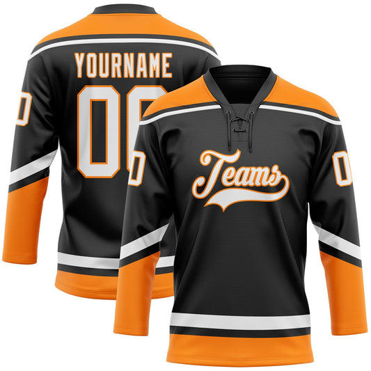 Custom Black White-Bay Orange Hockey Lace Neck Jersey - Sky-Custom