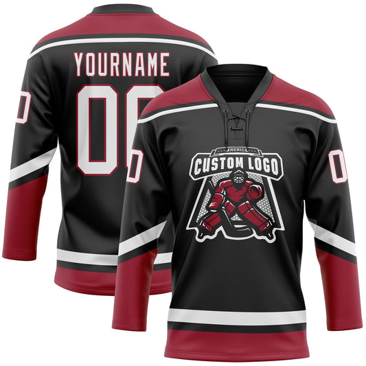 Custom Black White-Cardinal Hockey Lace Neck Jersey - Sky-Custom