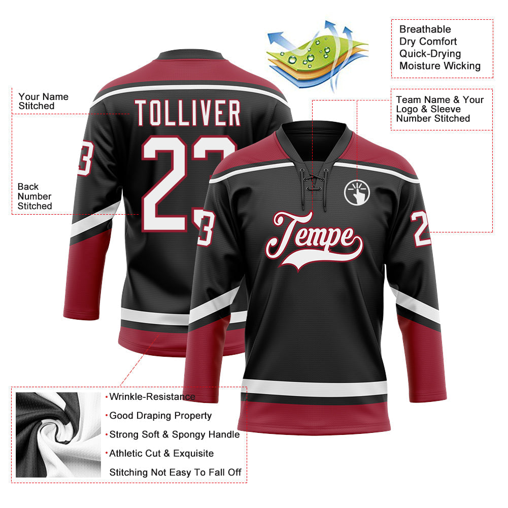 Custom Black White-Cardinal Hockey Lace Neck Jersey - Sky-Custom
