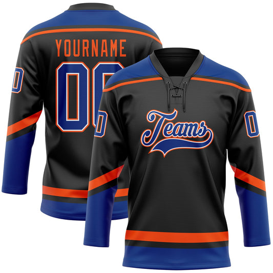 Custom Black Royal-Orange Hockey Lace Neck Jersey - Sky-Custom