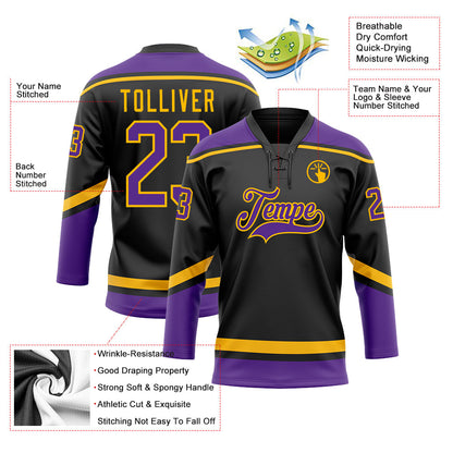 Custom Black Purple-Gold Hockey Lace Neck Jersey - Sky-Custom